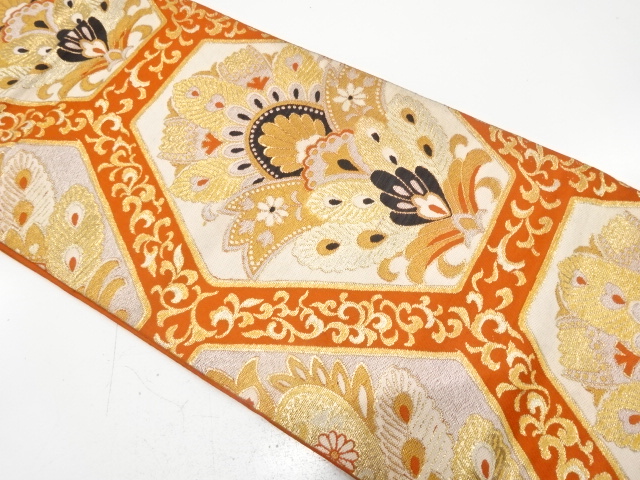 JAPANESE KIMONO / ANTIQUE FUKURO OBI / SILK / WOVEN FLOWER CREST